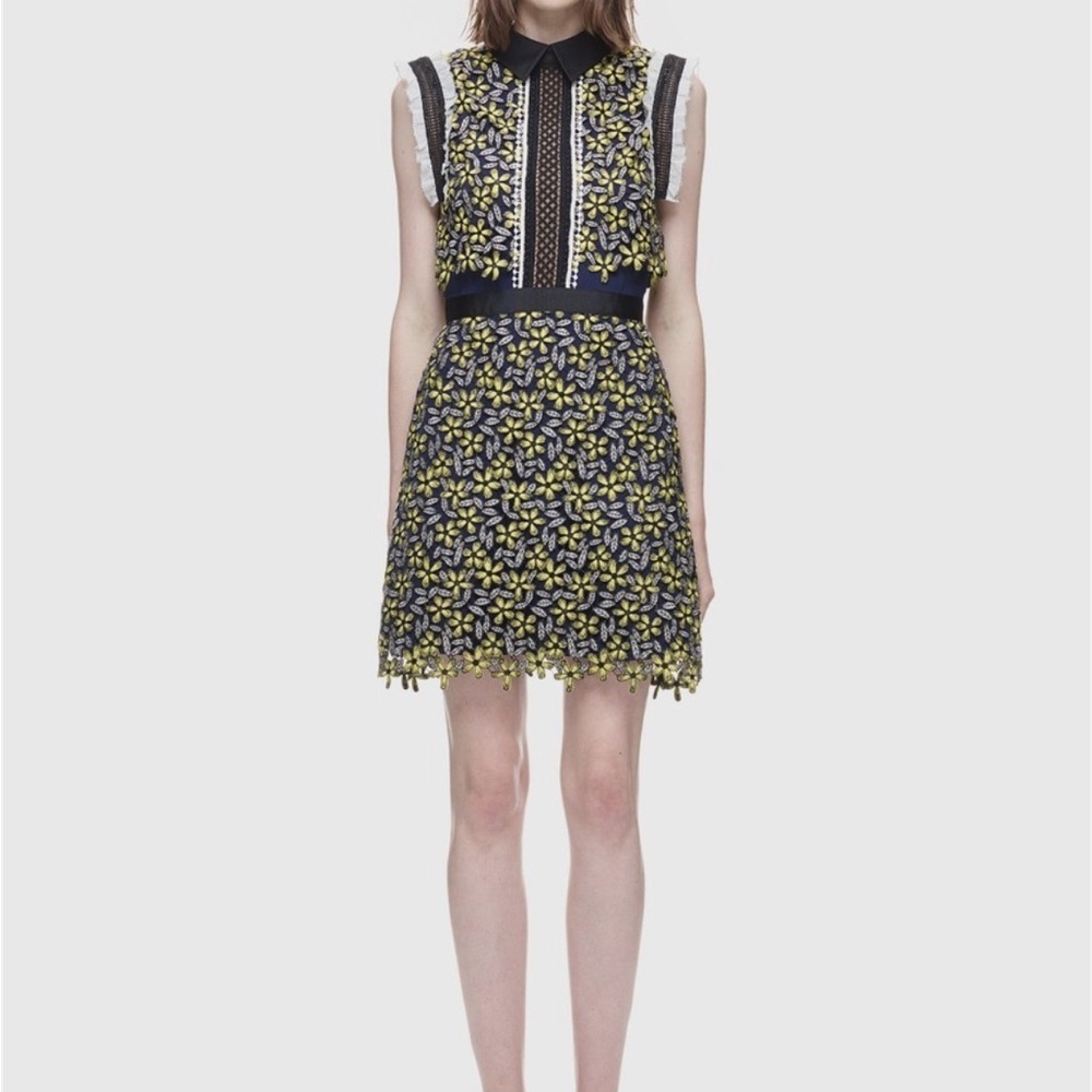 Floral Embroidered Sleeveless Sculpted Daisy Guipure Dress Size Small